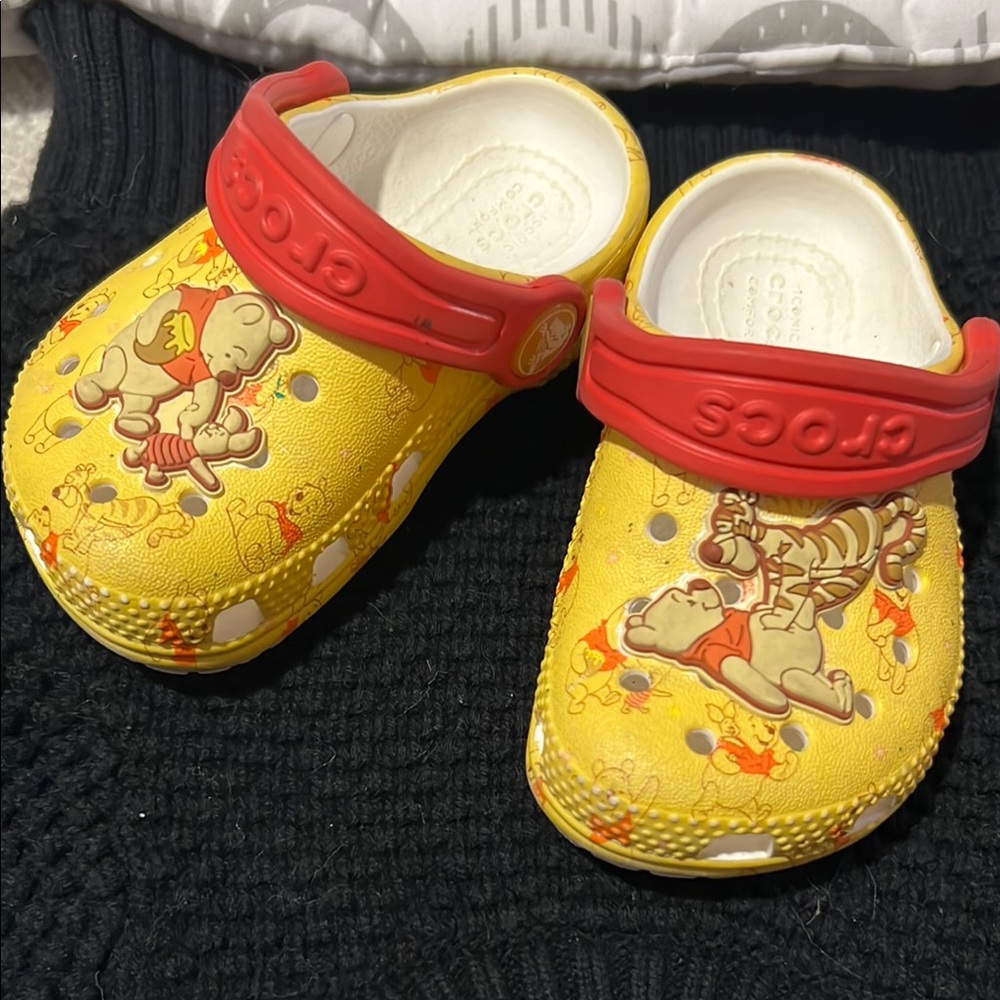 CROCS Yellow and Red Sandals with Floral Design